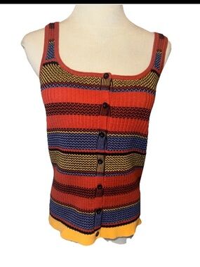 Blue Rain Knit Tank Top Shirt XL Sweater Blue Burnt Orange